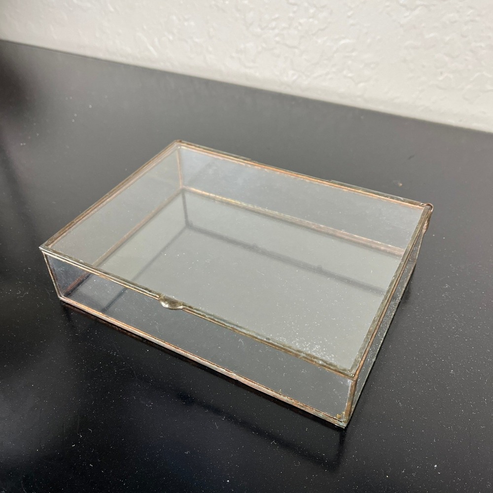 Unbranded Glass Jewelry Box Unisex OS Clear Gold Brass Trim Mirrored Bottom Box - Picture 4 of 9